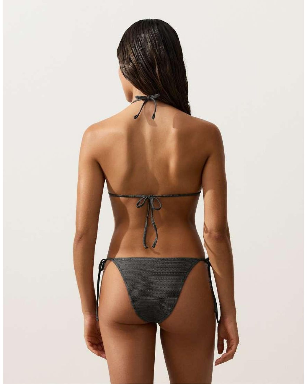 Oysho Black Washed Effect Jacquard Triangle Bikini