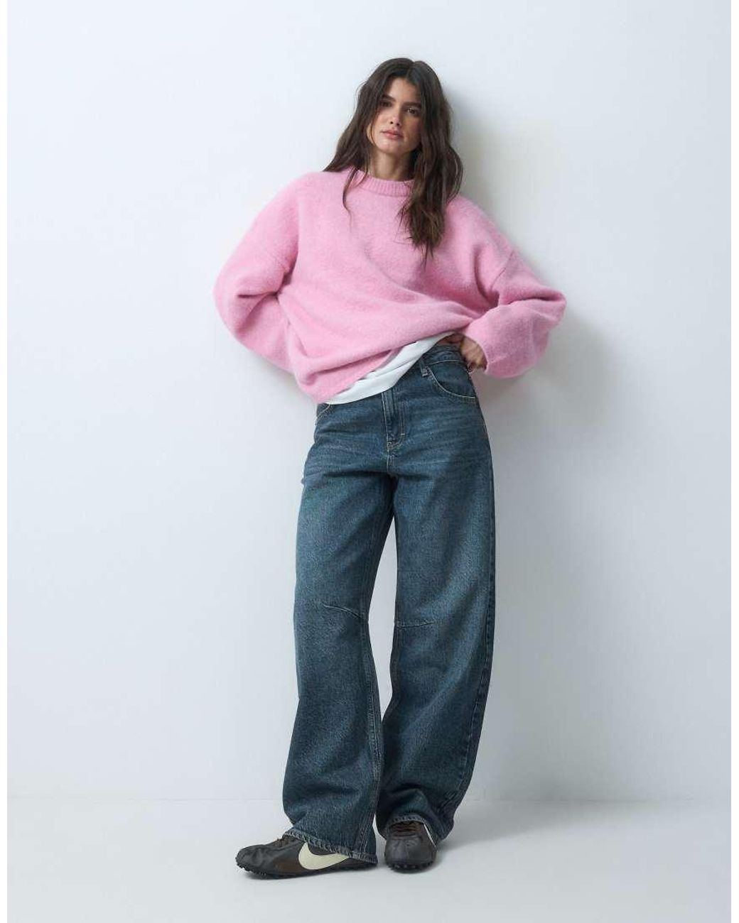 ASOS Pink Relaxed Fluffy Jumper With Wool