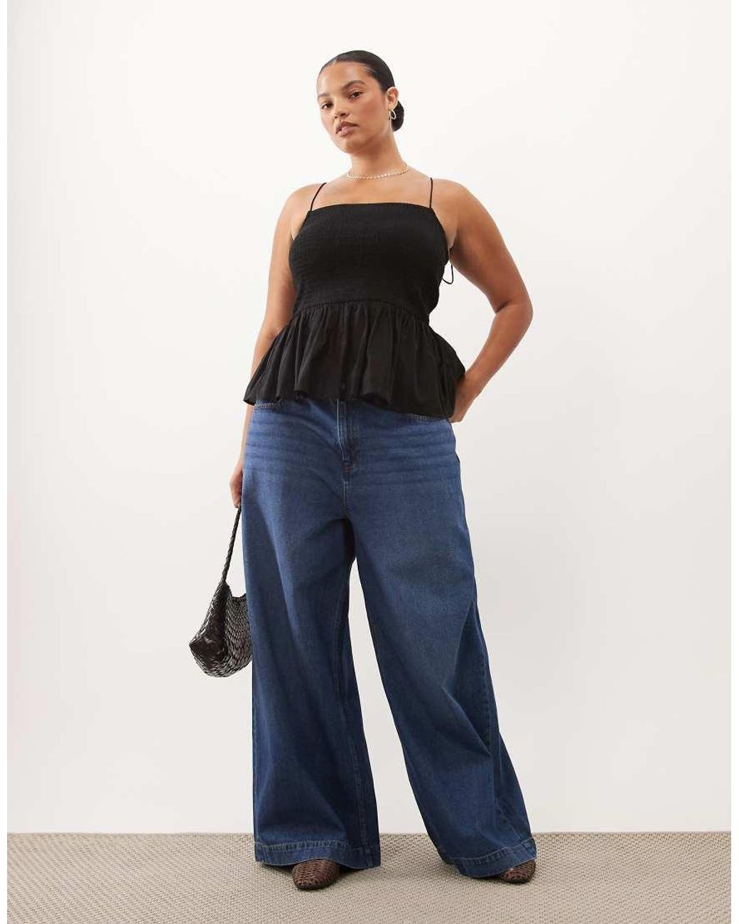 ASOS Black Asos Design Curve Shirred Detail Peplum Cami