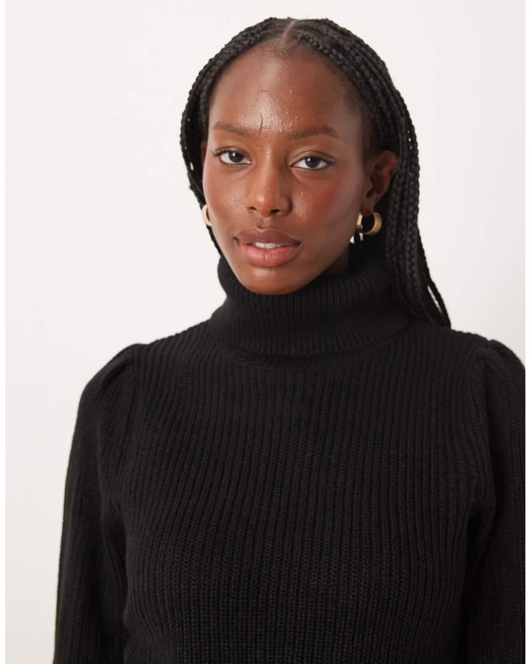Vila Black High Neck Knitted Jumper With Sleeve Detail