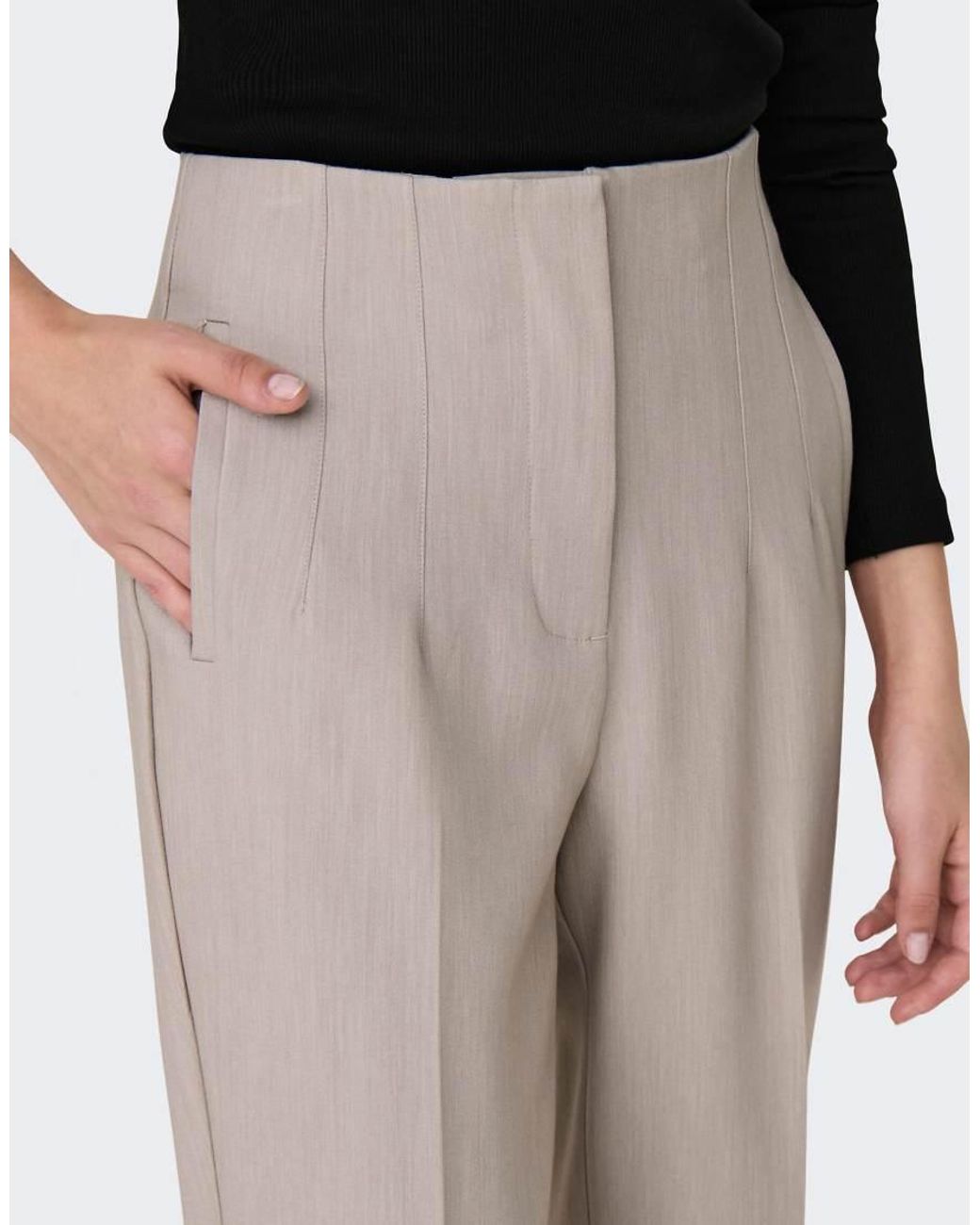 Raven Pantalones De Talle Alto En-Gris ONLY de color Natural