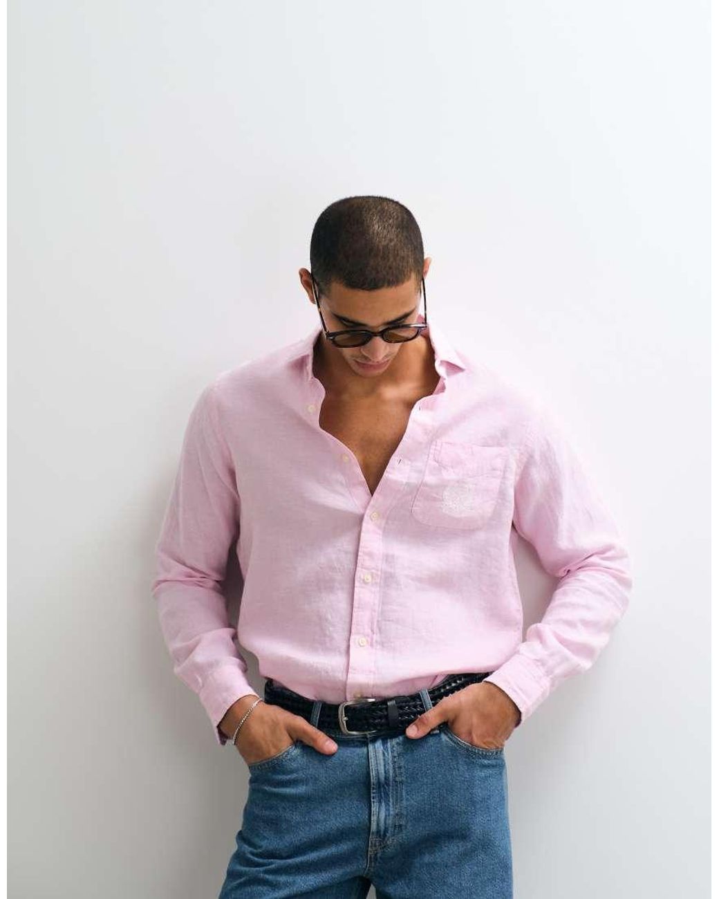 Polo Ralph Lauren Pink Wimbledon Capsule Crest Embroidered Pocket Linen Shirt for men