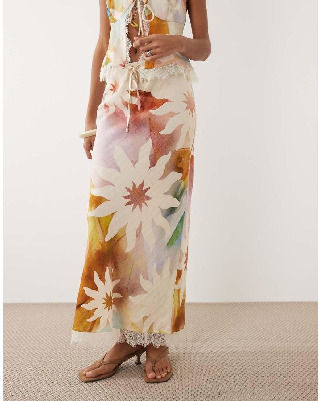 Never Fully Dressed Natural Dorris Satin Maxi Skirt Co-Ord