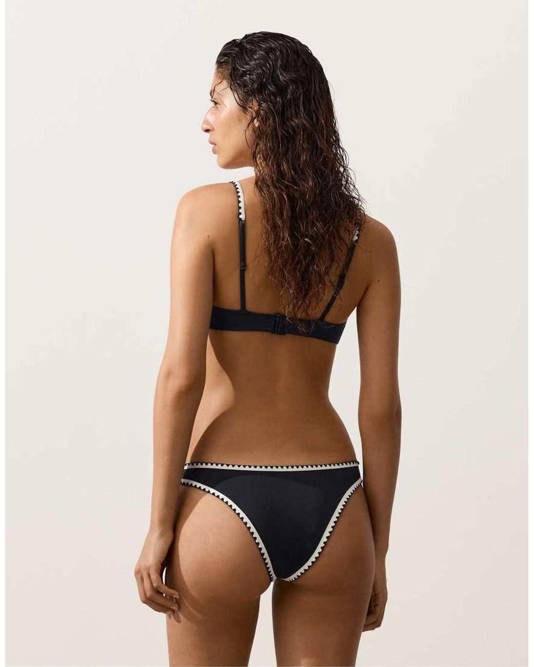 Oysho Natural Contrast Stitch U-cut Medium-coverage Bikini Briefs