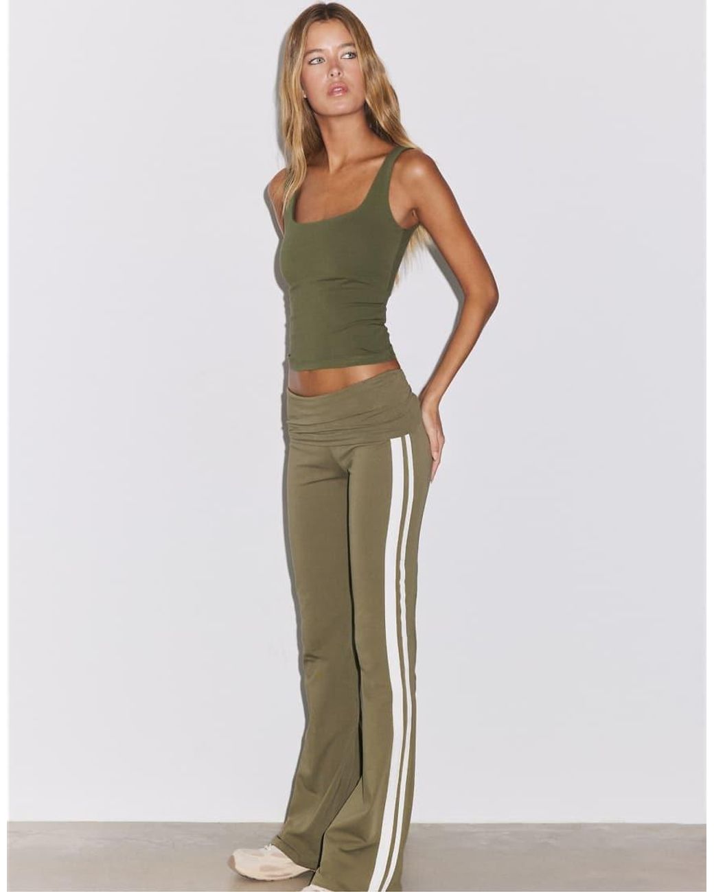 Stradivarius Green Turn-Down Waist Bell Bottom Trousers