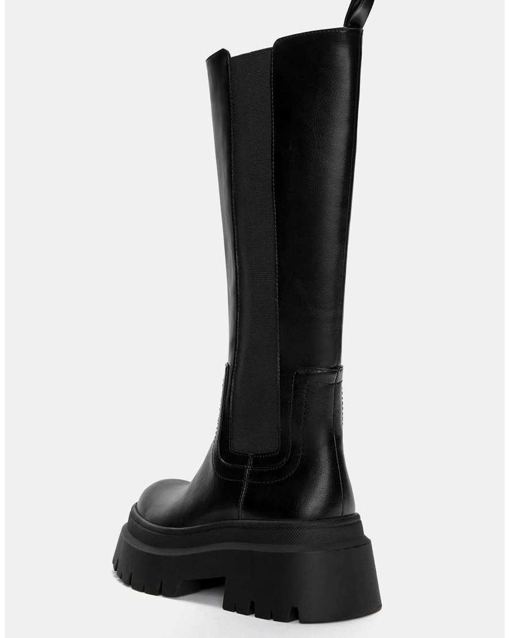 Pull&Bear Black Stretch Chunky Knee High Boots