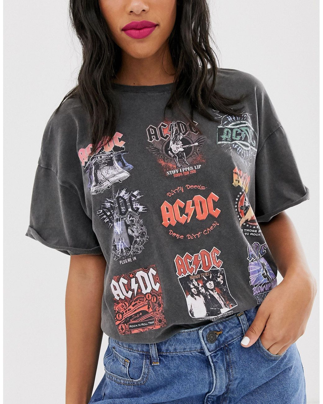 Camiseta en gris desgastado ACDC Bershka de color Negro | Lyst