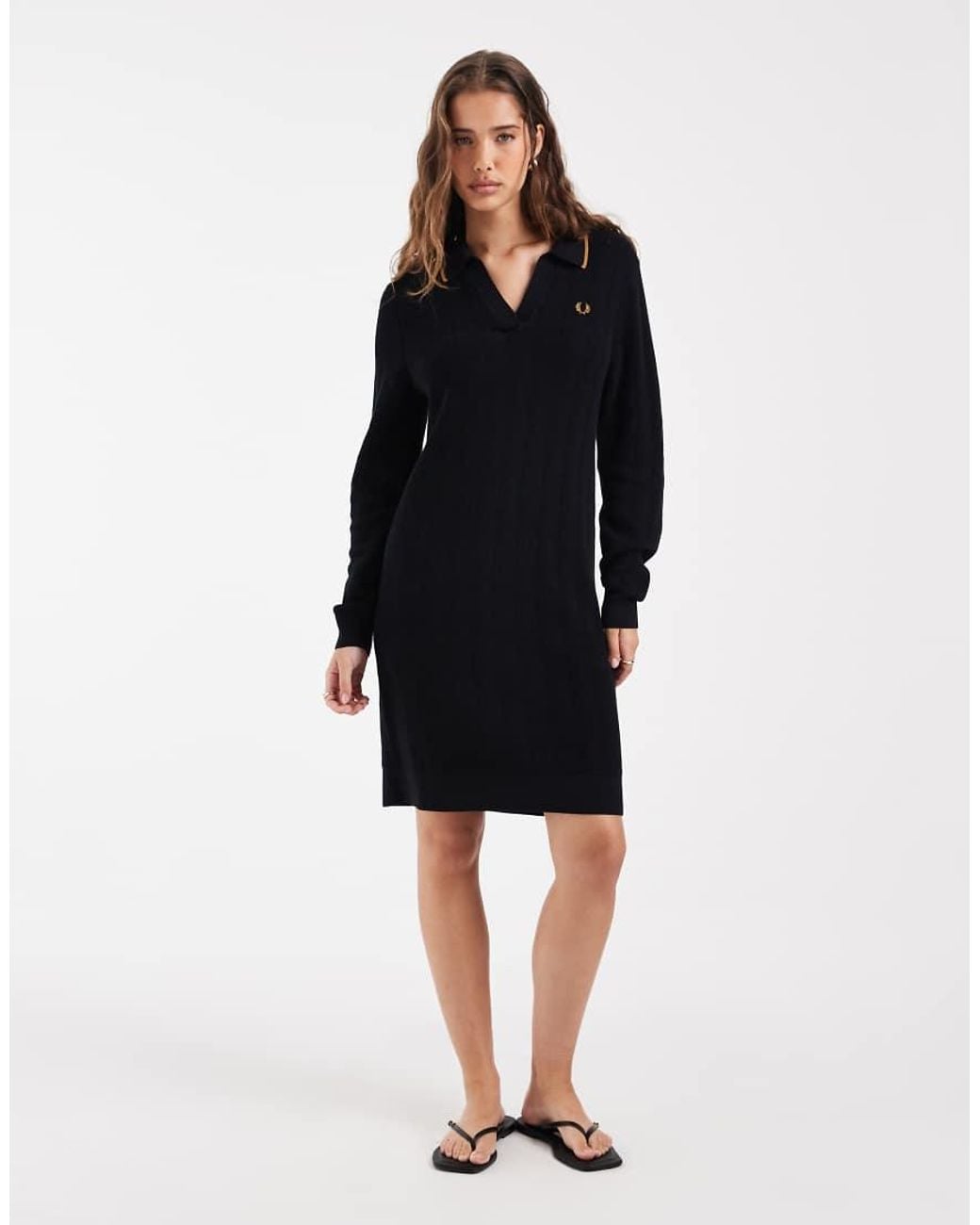 Fred Perry Blue Textured Kniited Shirt Dress