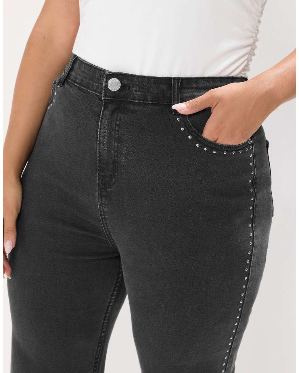Yours Clothing Black Studded Wide Leg Jeans