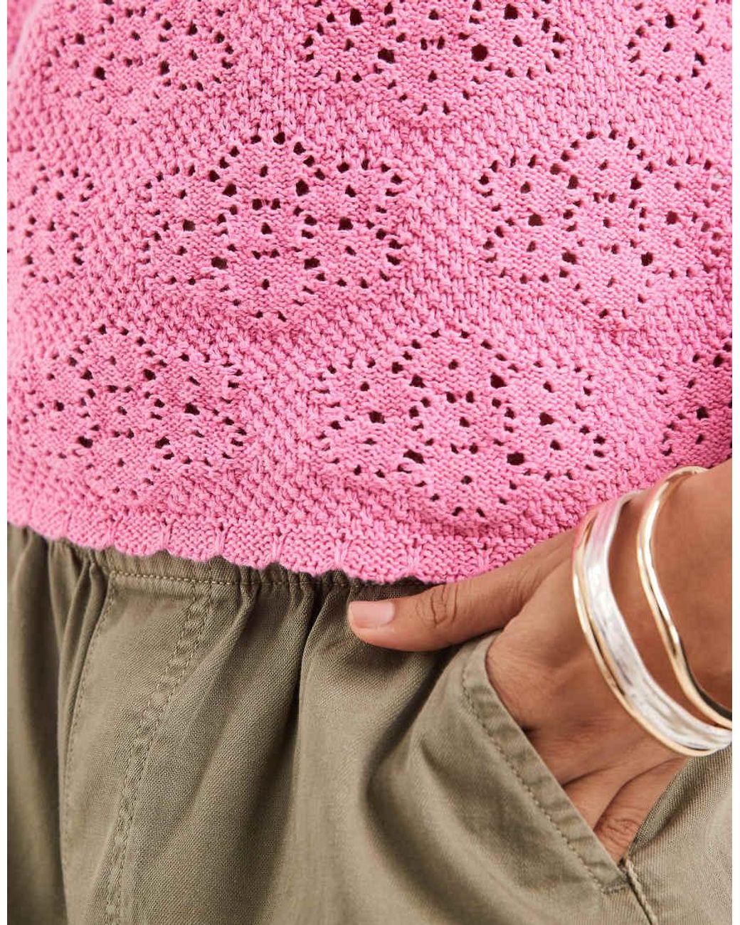 Vero Moda Pink Floral Pointelle Knitted Cami Top