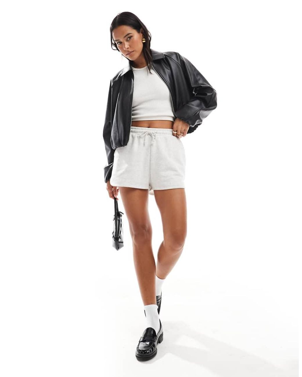 ONLY Black Faux Leather Cropped Bomber