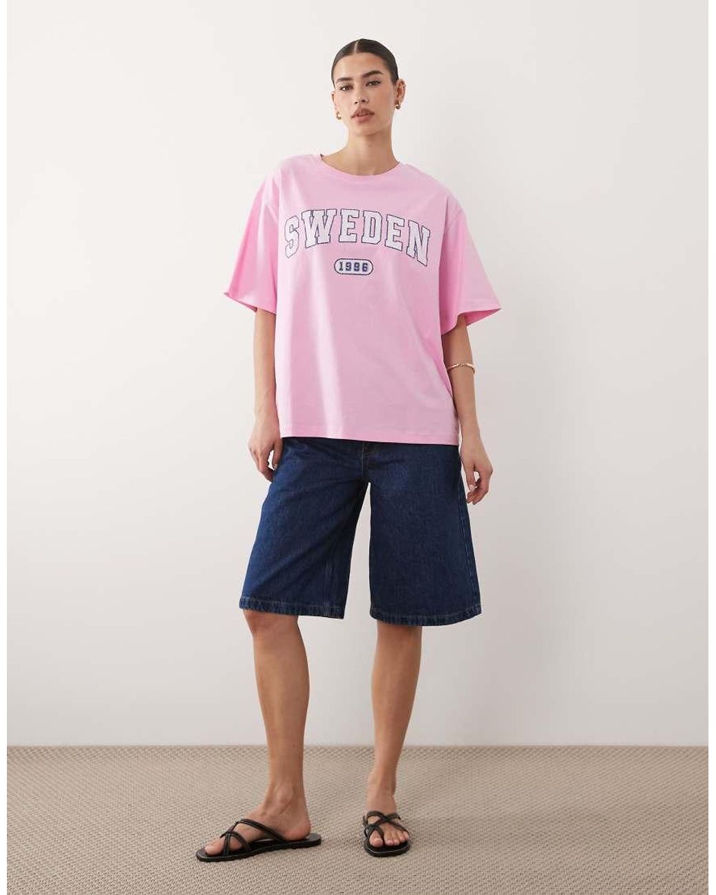ASOS Pink Oversized T-shirt With Sweden Varsity Graphic