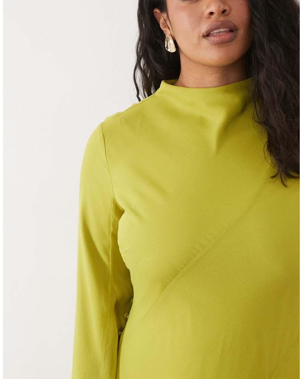 ASOS Yellow Asos Design Curve Long Sleeve High Neck Maxi Dress With Ruffle Godets And Flute Sleeves