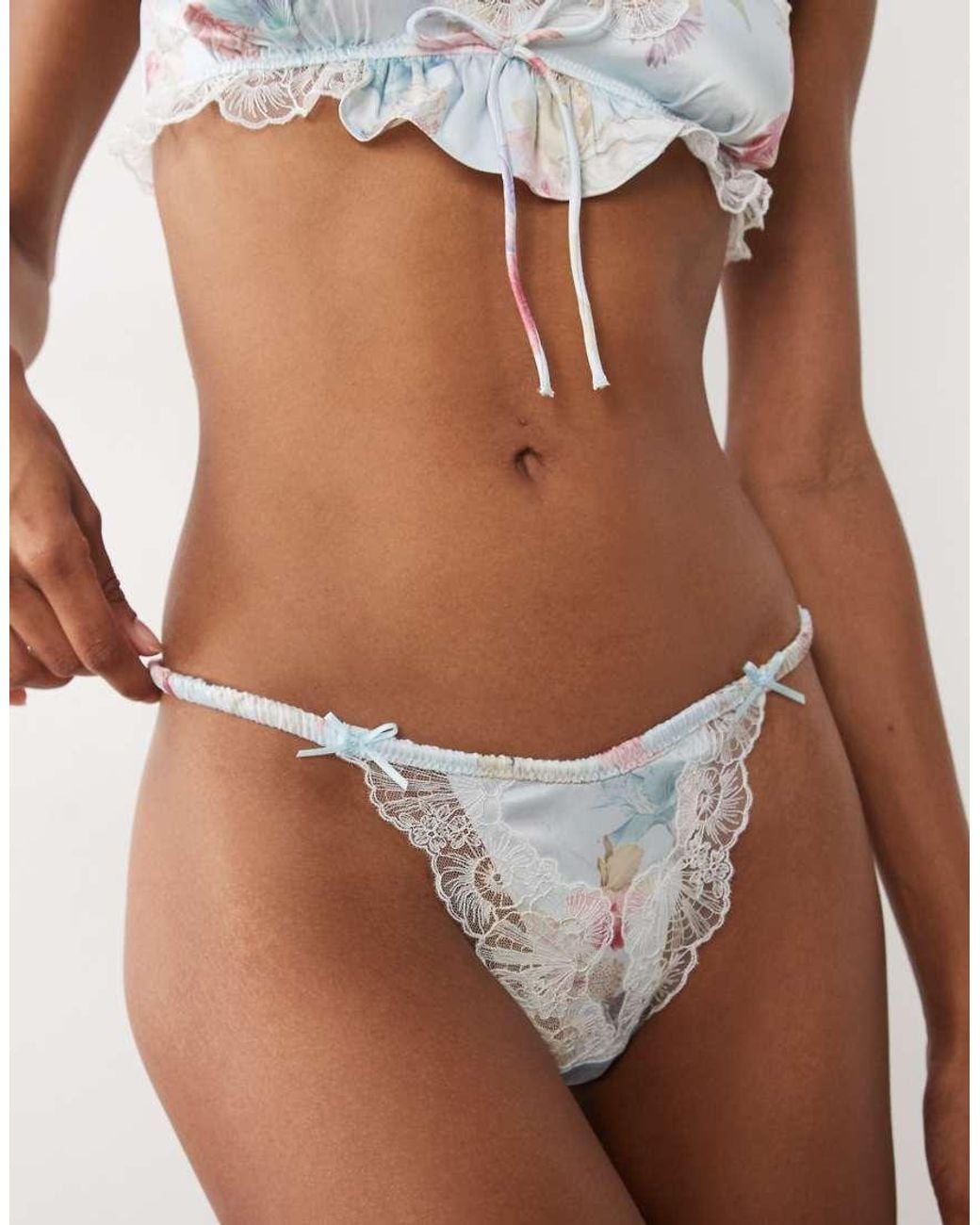 For Love & Lemons Brown Hearts Adrift Satin Thong With Bows