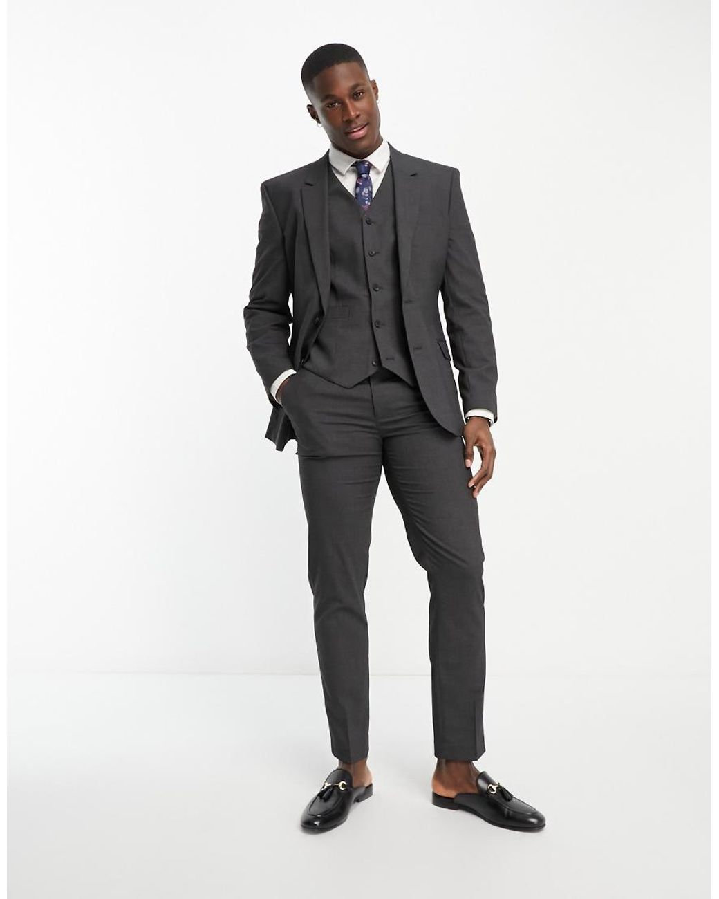 Chaqueta De Traje De Corte Slim En Antracita De -Gris ASOS de hombre de color Black