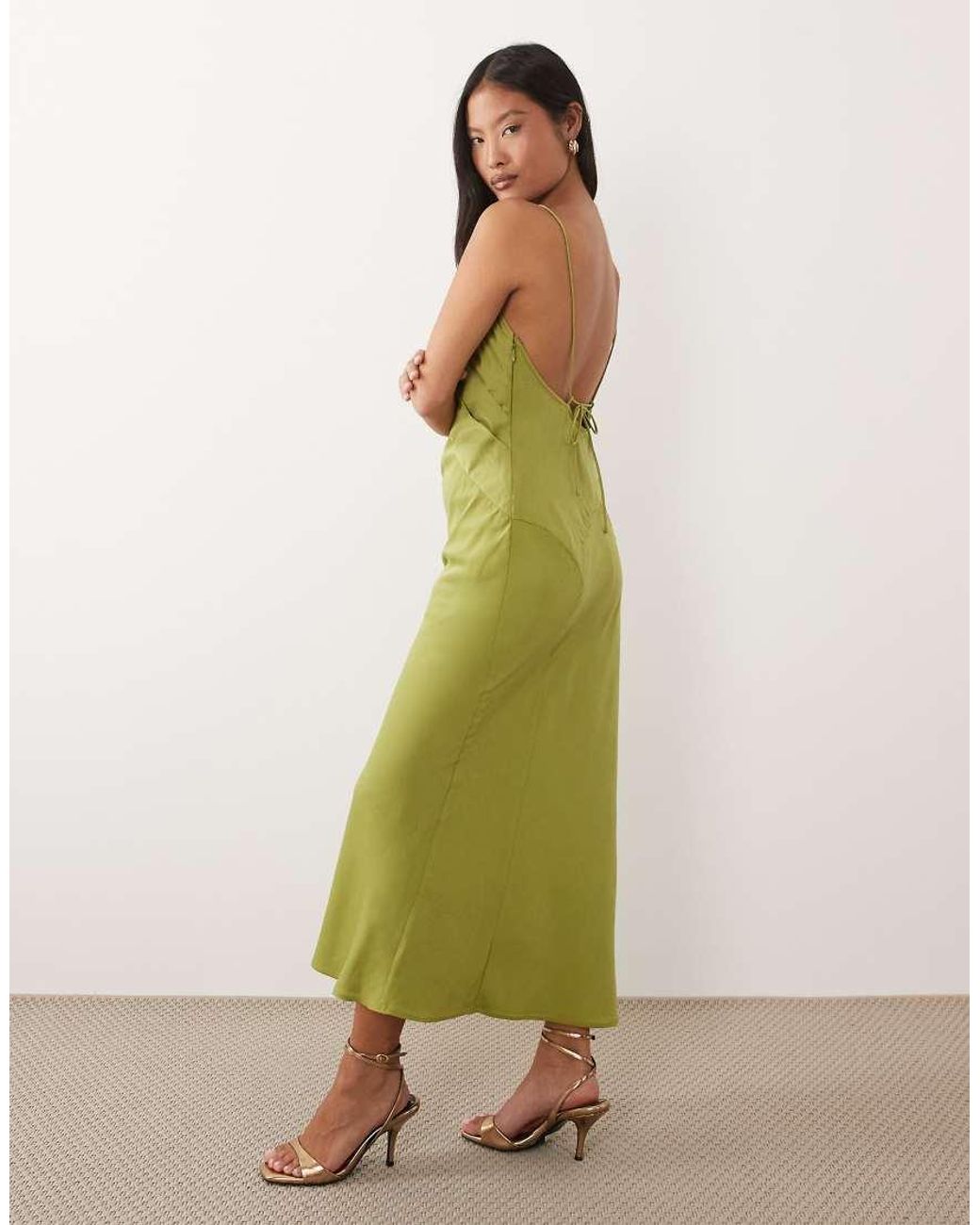 ASOS Green Asos Design Petite Scoop Neck Bias Cut Midaxi Dress