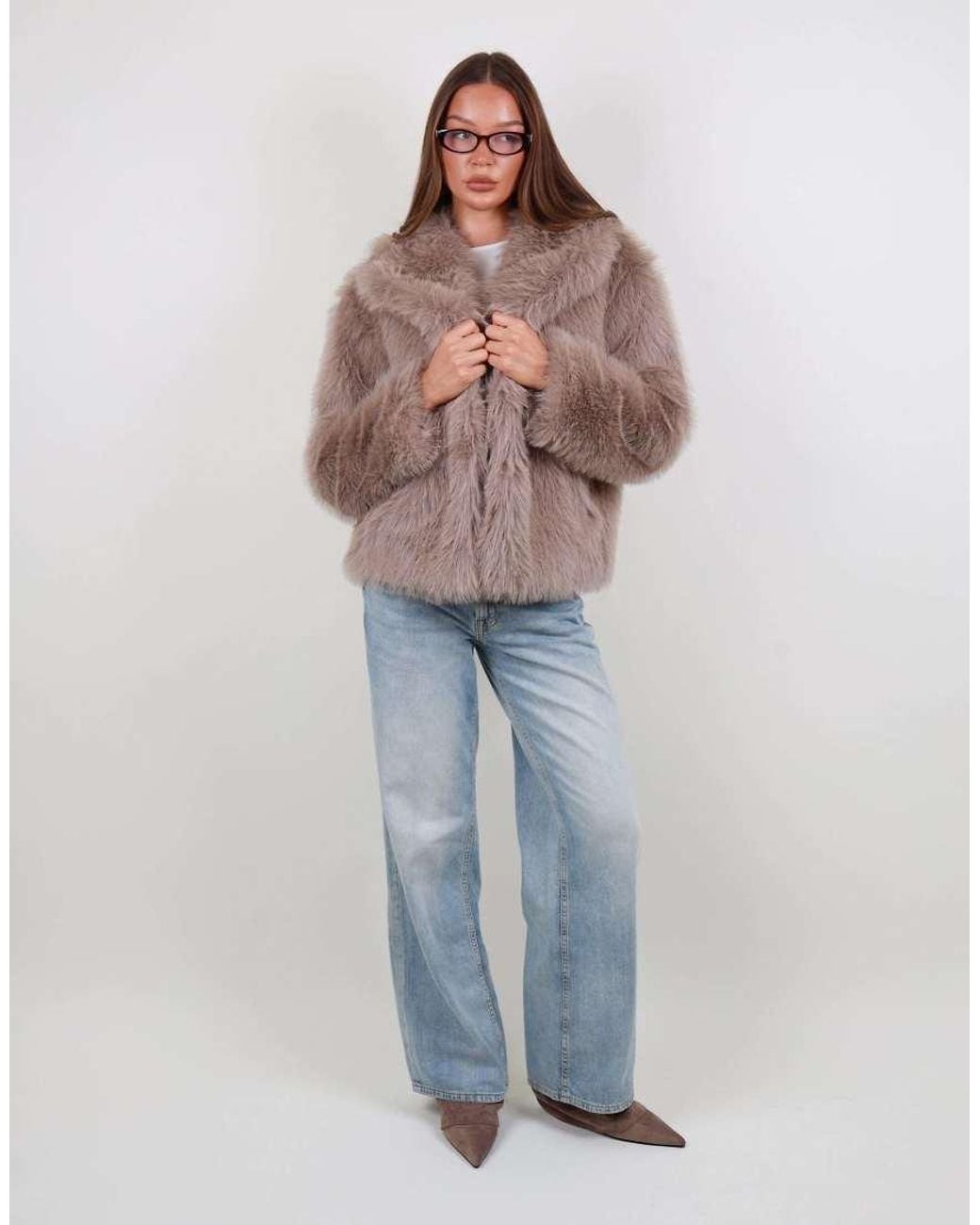 SIMMI Brown Oversized Faux Fur Coat