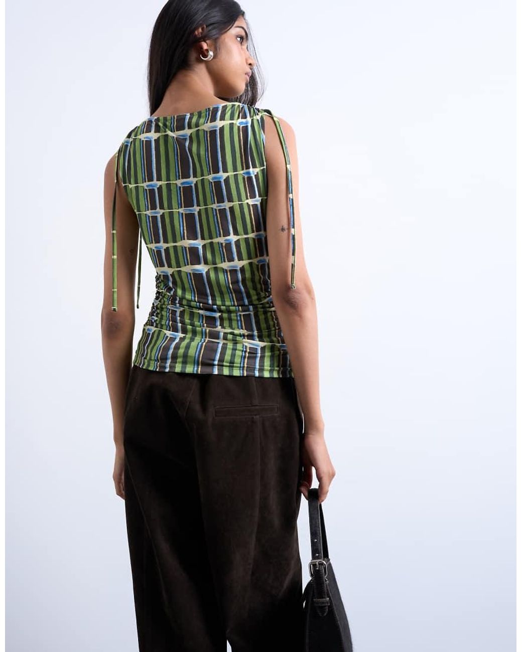 TOPSHOP Multicolor Zebra Print Microfibre Ruched Shoulder Tank