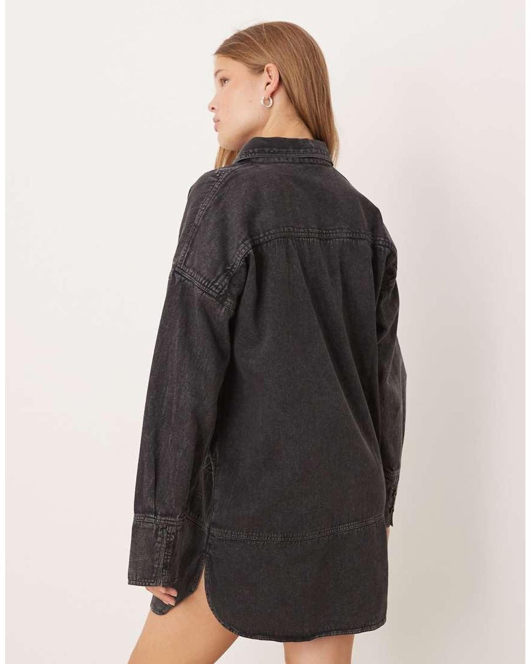 ASOS Gray Mini Twill Shirt Dress With Patchwork Embroidery