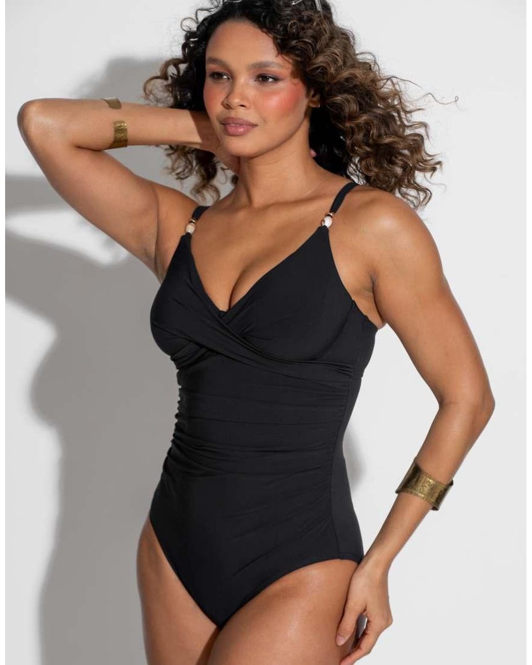 Pour Moi Black Tulum Luxe Matte Non Padded Underwired Twist Front Control Swimsuit