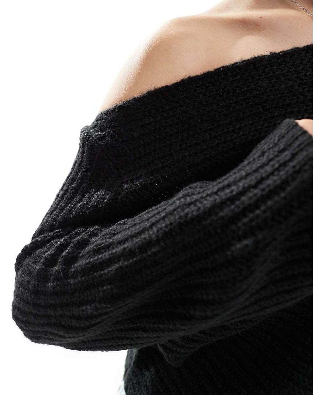 ASOS Black Knitted Off The Shoulder Slouchy Jumper