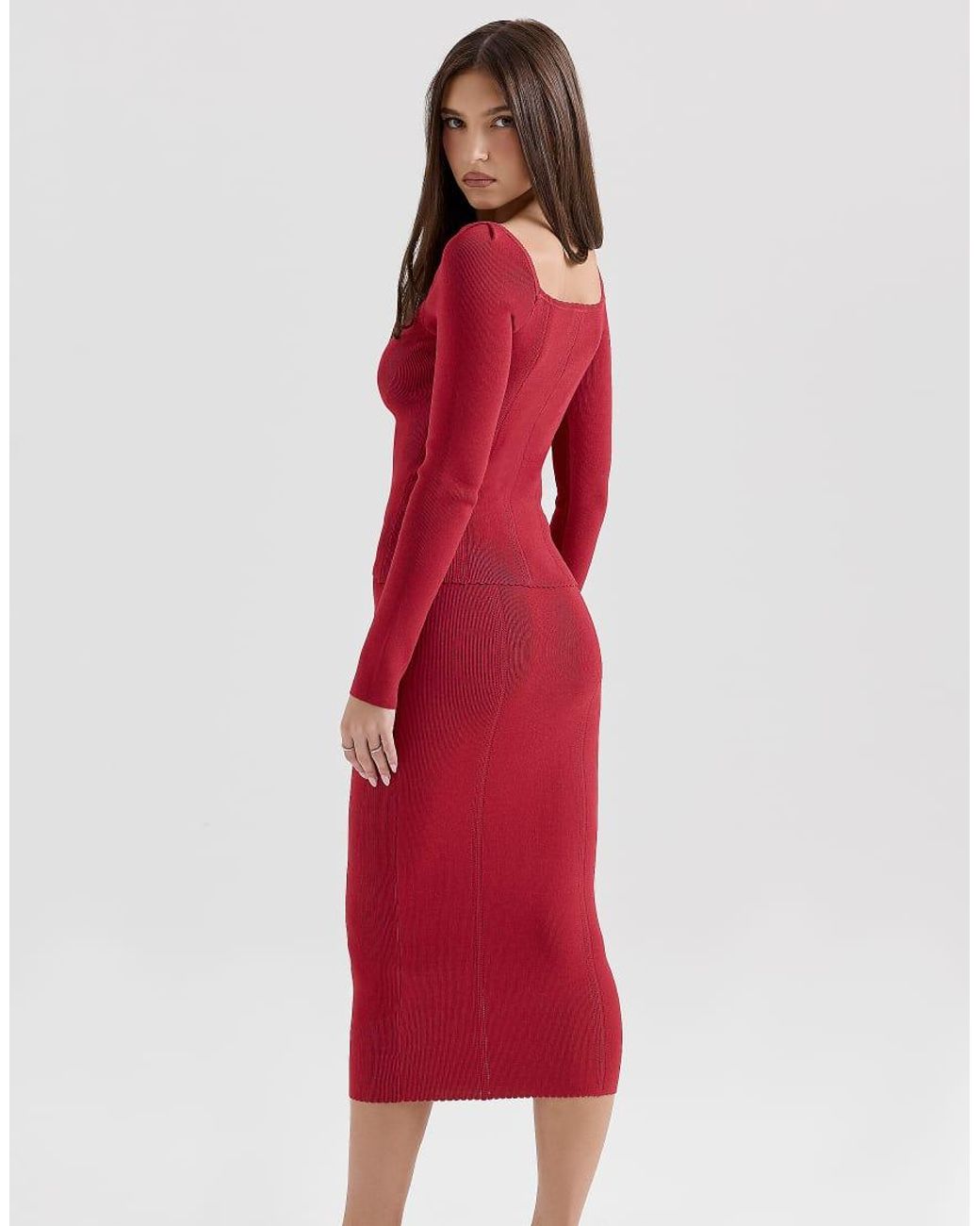 House Of Cb Red Agatha Long Sleeve Top