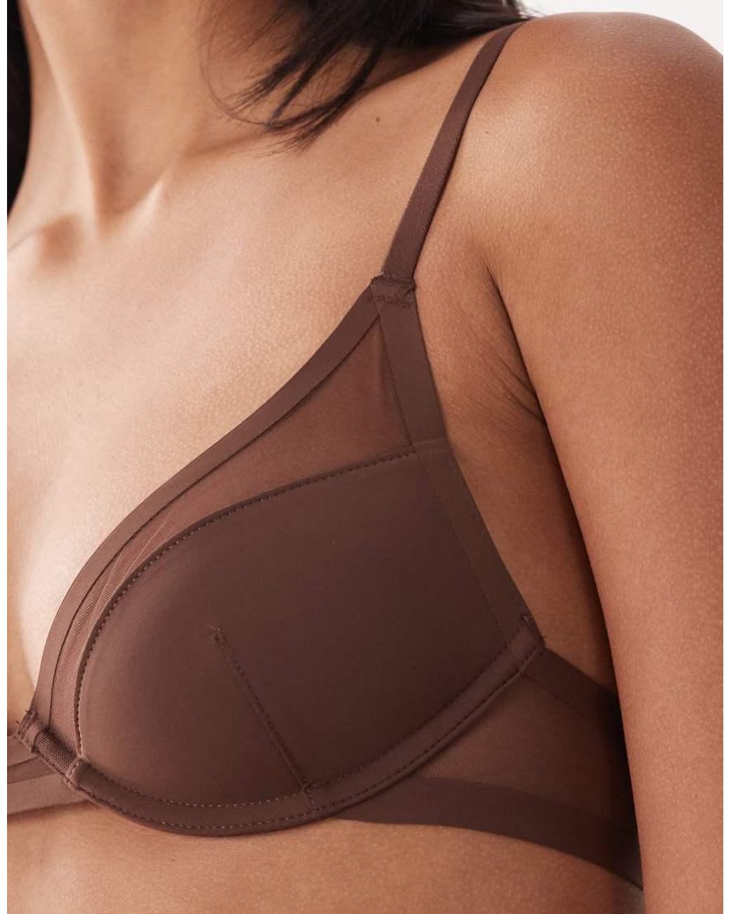 ASOS Brown Ella Moulded Microfibre Demi Pad Underwired Bra With Mesh Detail