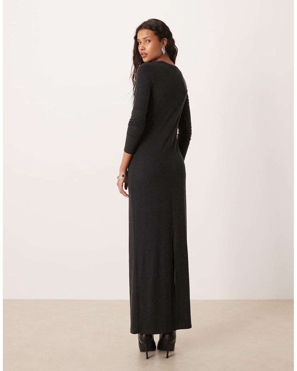 Mango Gray Long Sleeve Maxi Dress With Overlay