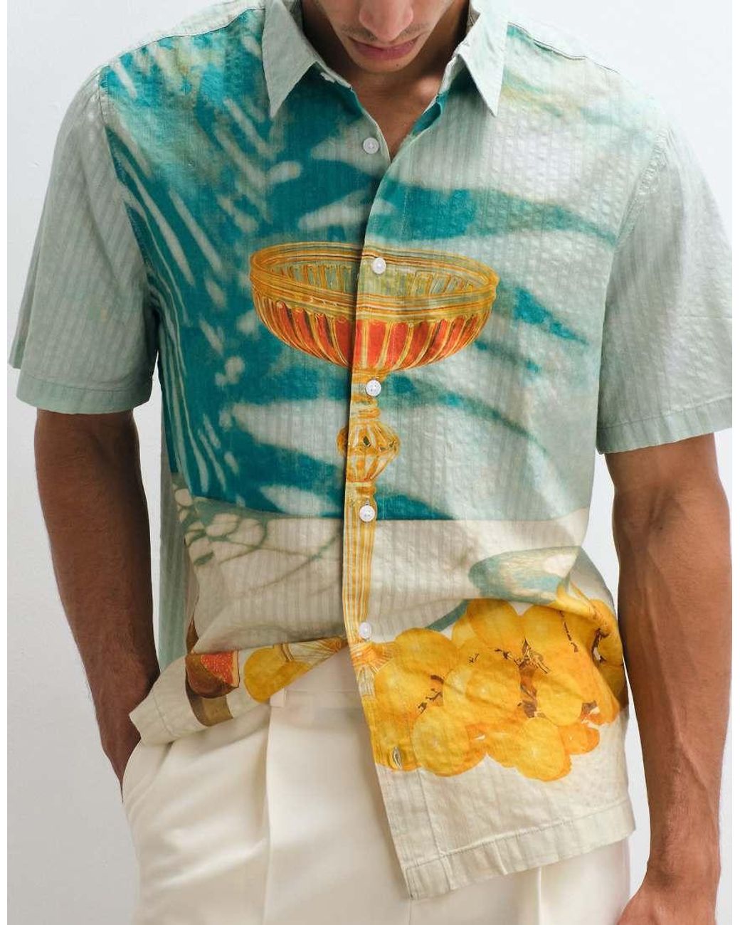 ASOS White Relaxed Seersucker Shirt With Placement Print for men