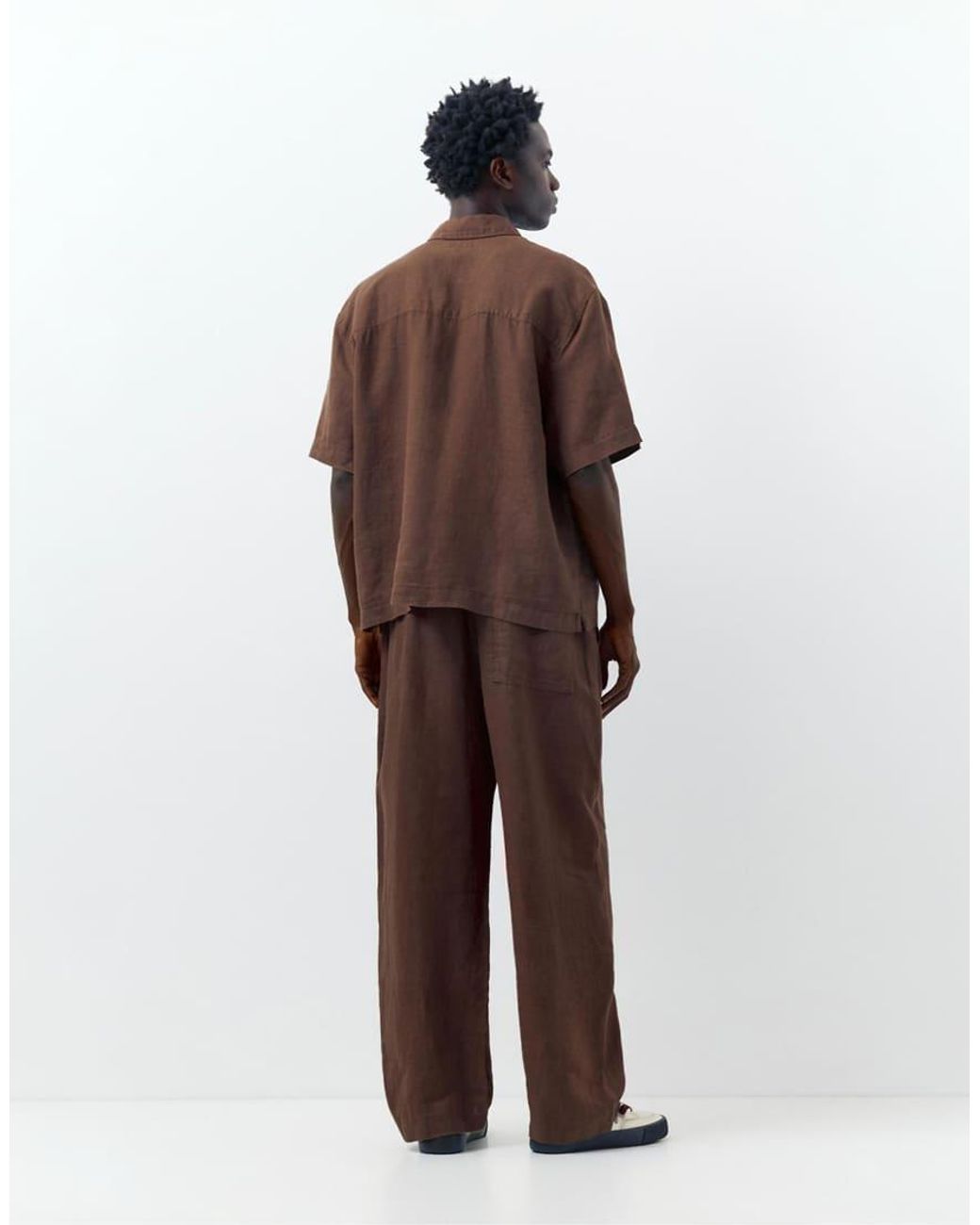 Pull&Bear Brown 100% Linen Trousers for men