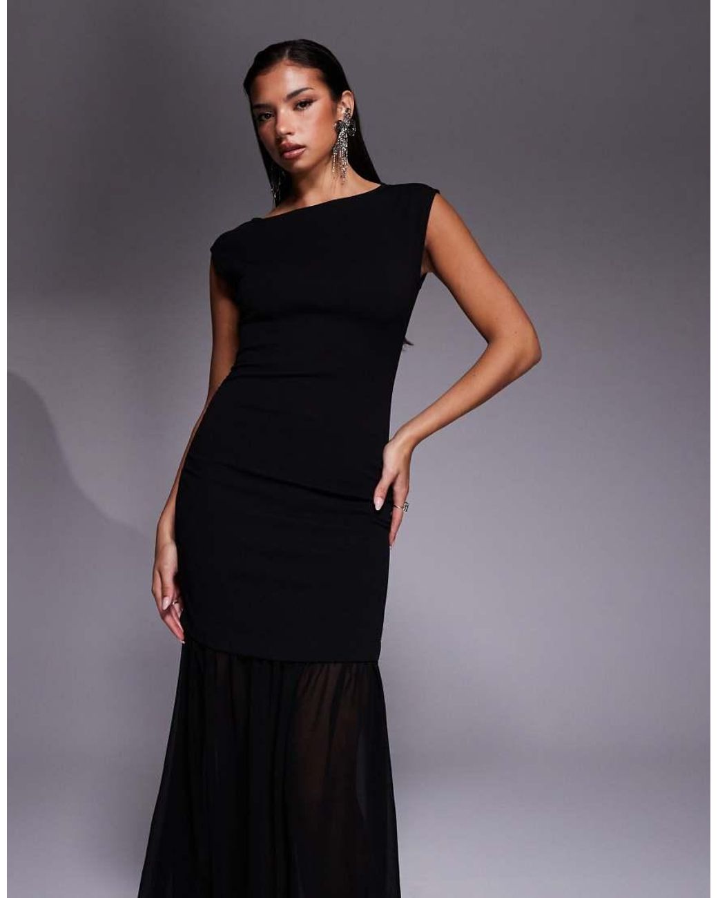 New Look Black Sheer Hem Sleeveless Midi Dress