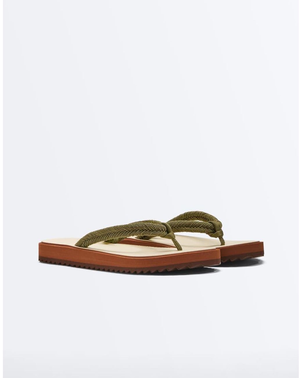 Oysho Brown Braided Rope Beach Sandals