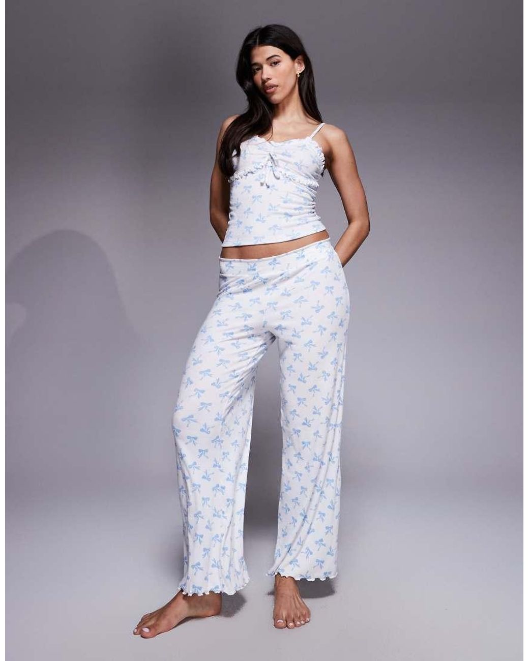 Boux Avenue Blue Bow Frill Cami And Pant Set