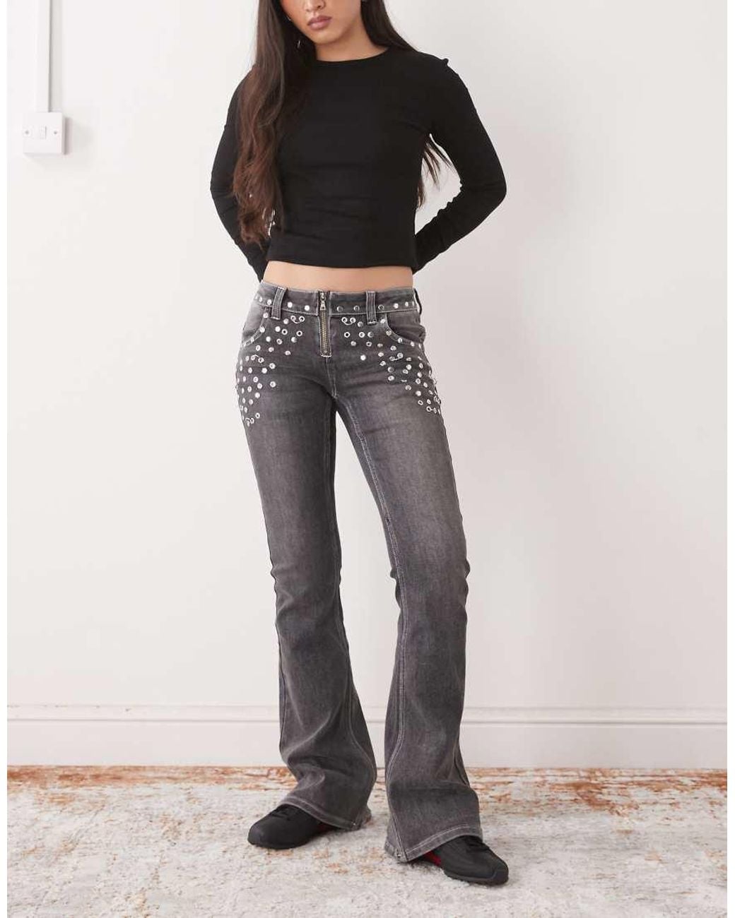 The Ragged Priest Gray Charlie Low Rise Flare Jean