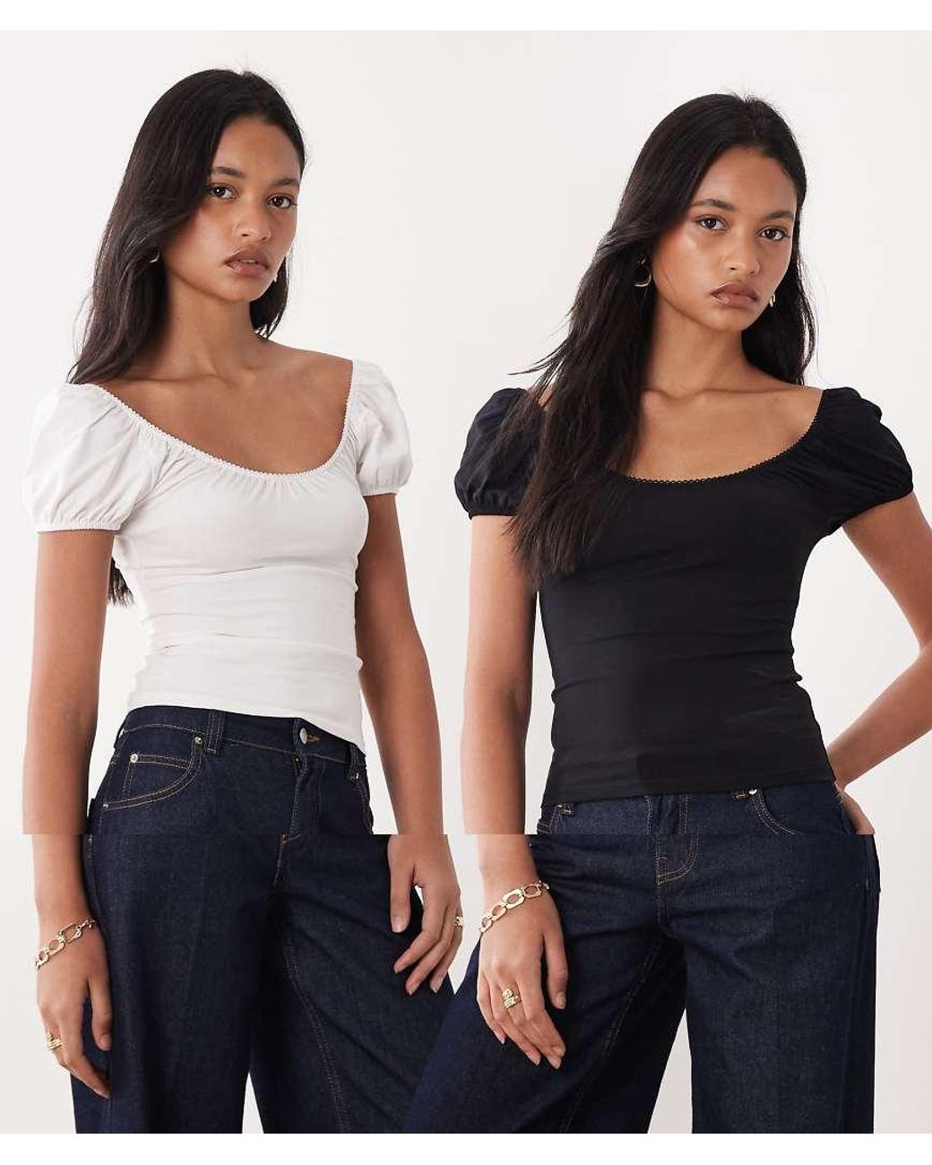 Miss Selfridge Blue 2 Pack Milkmaid Top