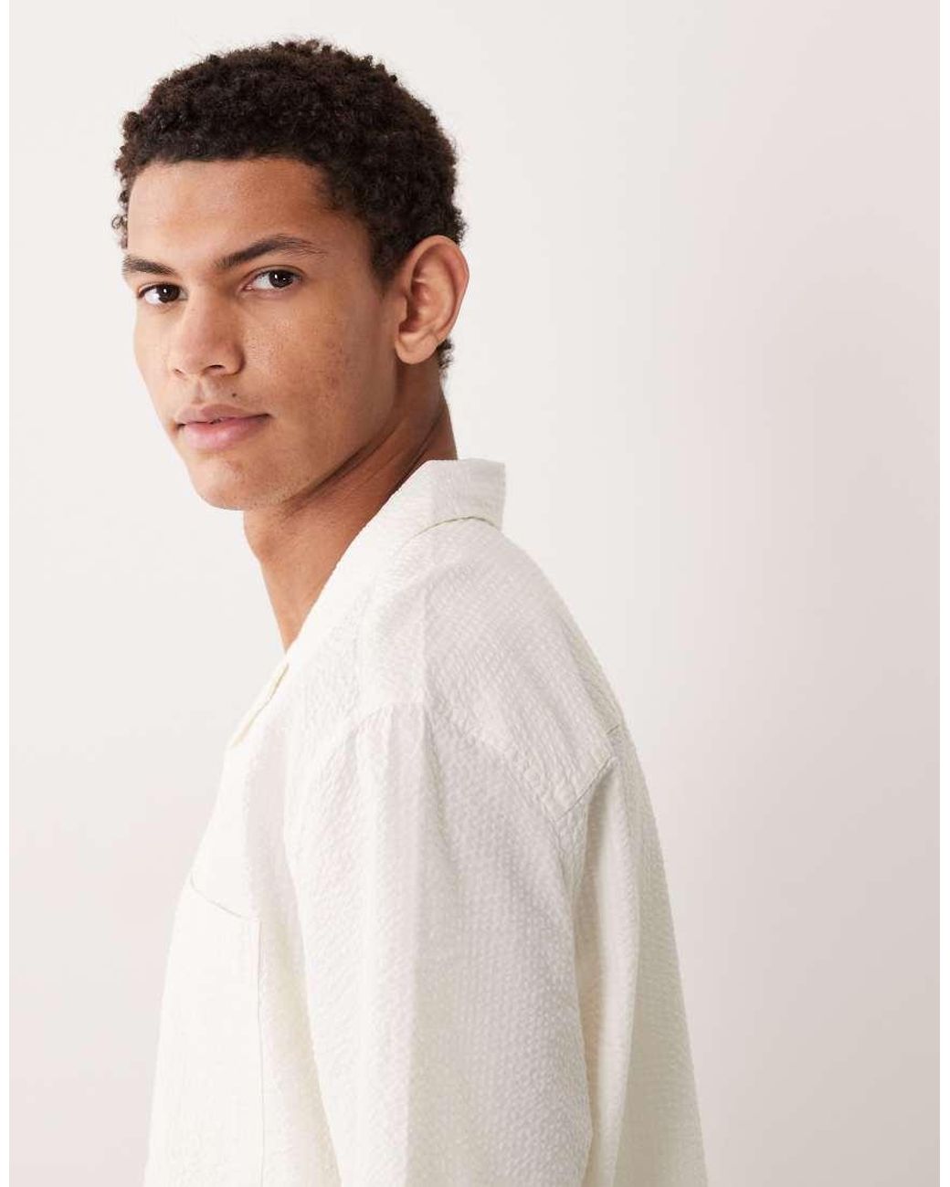ASOS White Relaxed Revere Seersucker Shirt for men