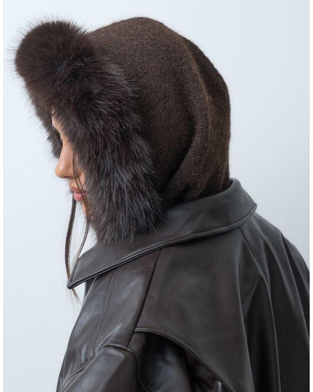 Gina Tricot Gray Knitted Hood With Faux Fur Trim