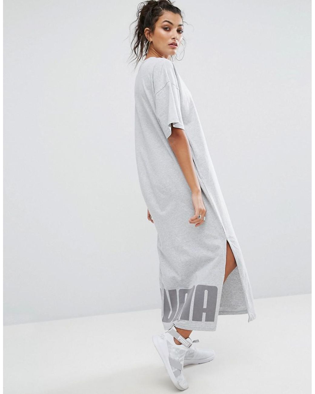PUMA T-shirt Maxi Dress In Grey in Gray | Lyst