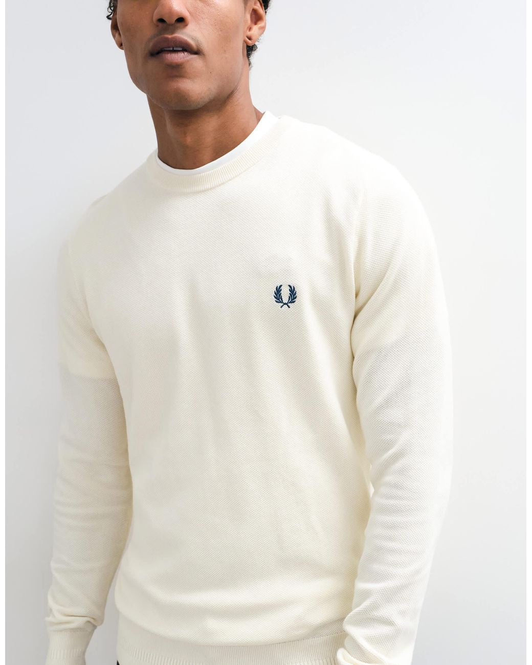 Fred Perry Pique-strickpullover mit logo in Natural für Herren
