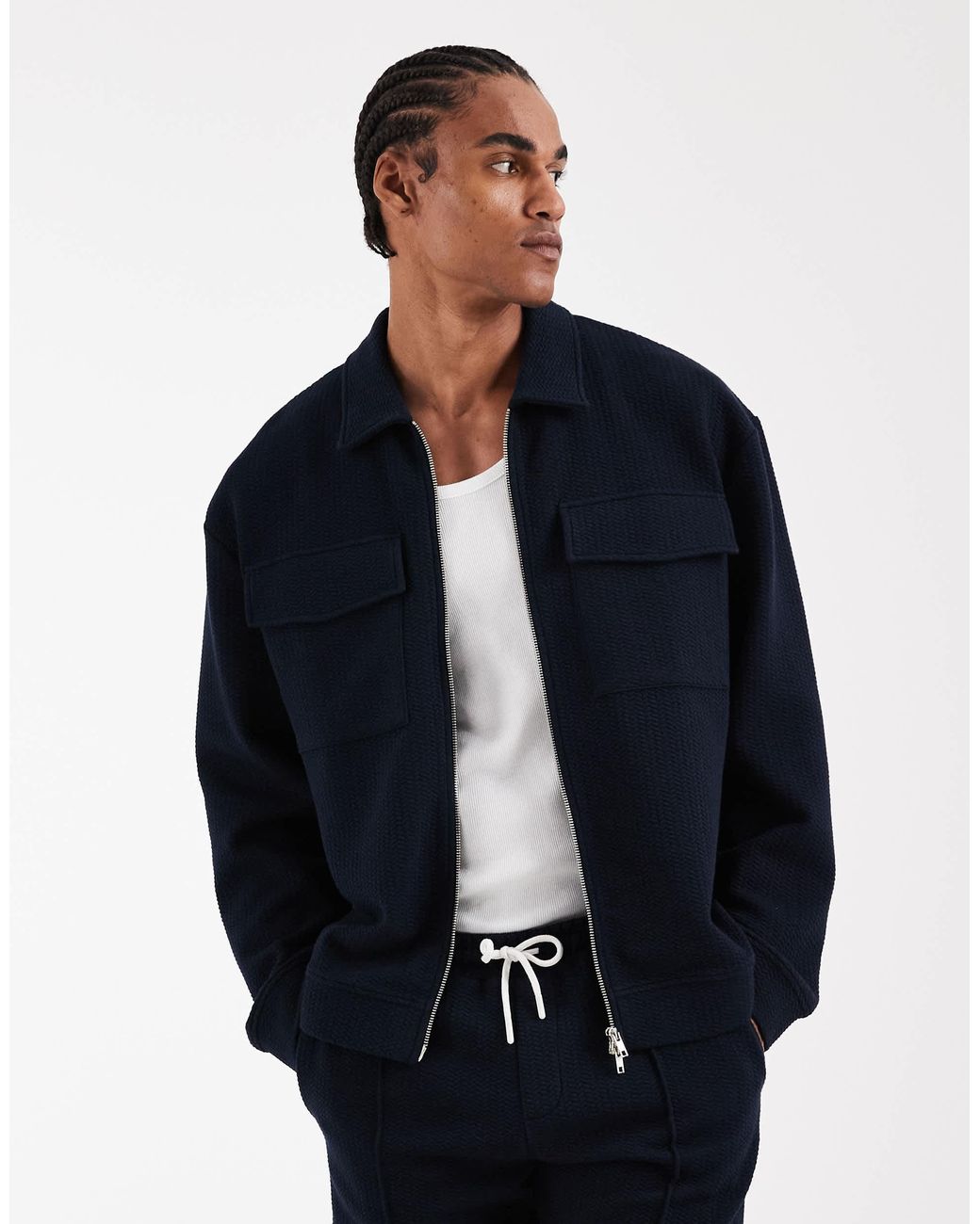 ASOS Blue Relaxed Zip Through Jacket for men