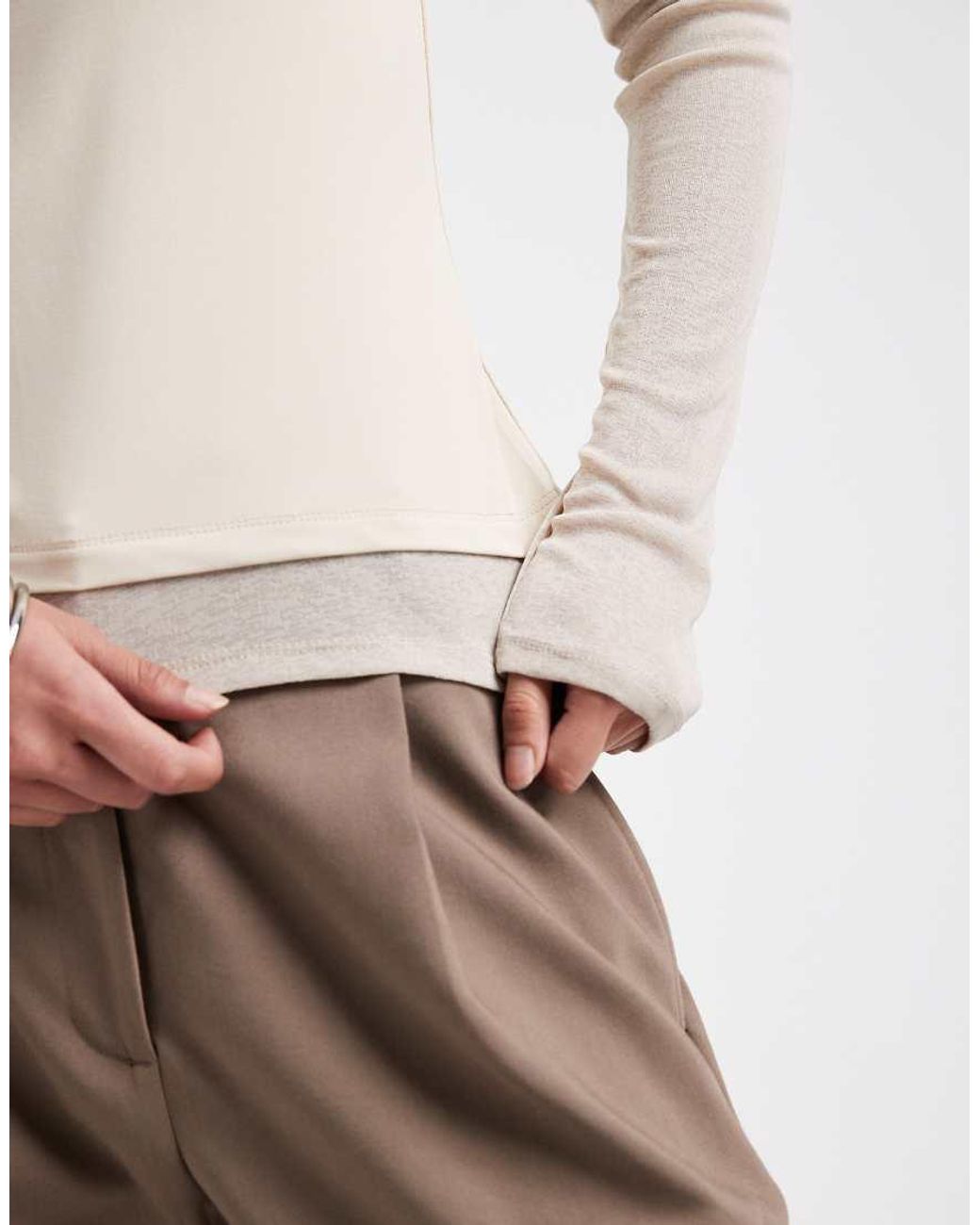 ASOS Natural Long Sleeve Mesh Double Layer Top