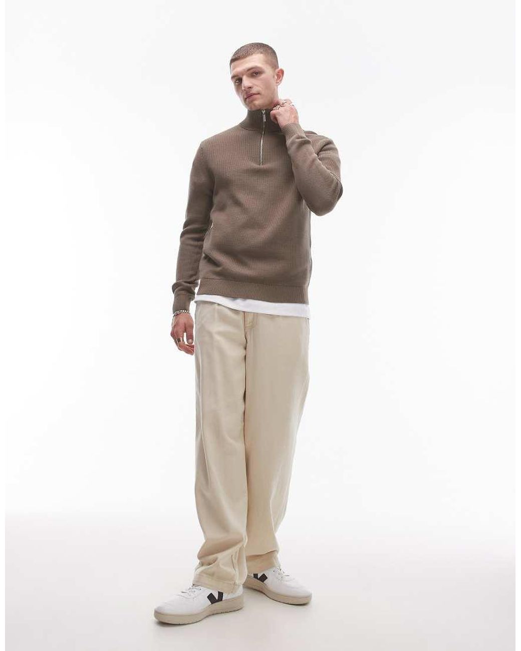 SELECTED Gray 100% Cotton Knitted Half Zip Jumper for men