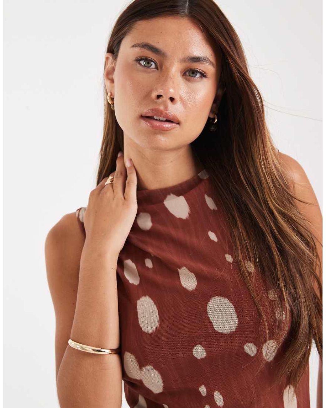 Vero Moda Red Mesh Slash Neck Sleeveless Mini Dress