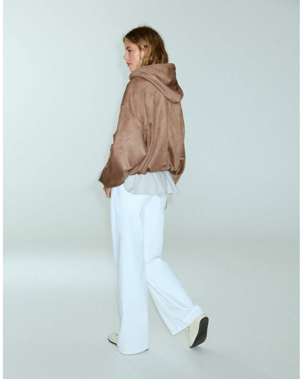 Pull&Bear Brown Faux Suede Hooded Bomber Jacket