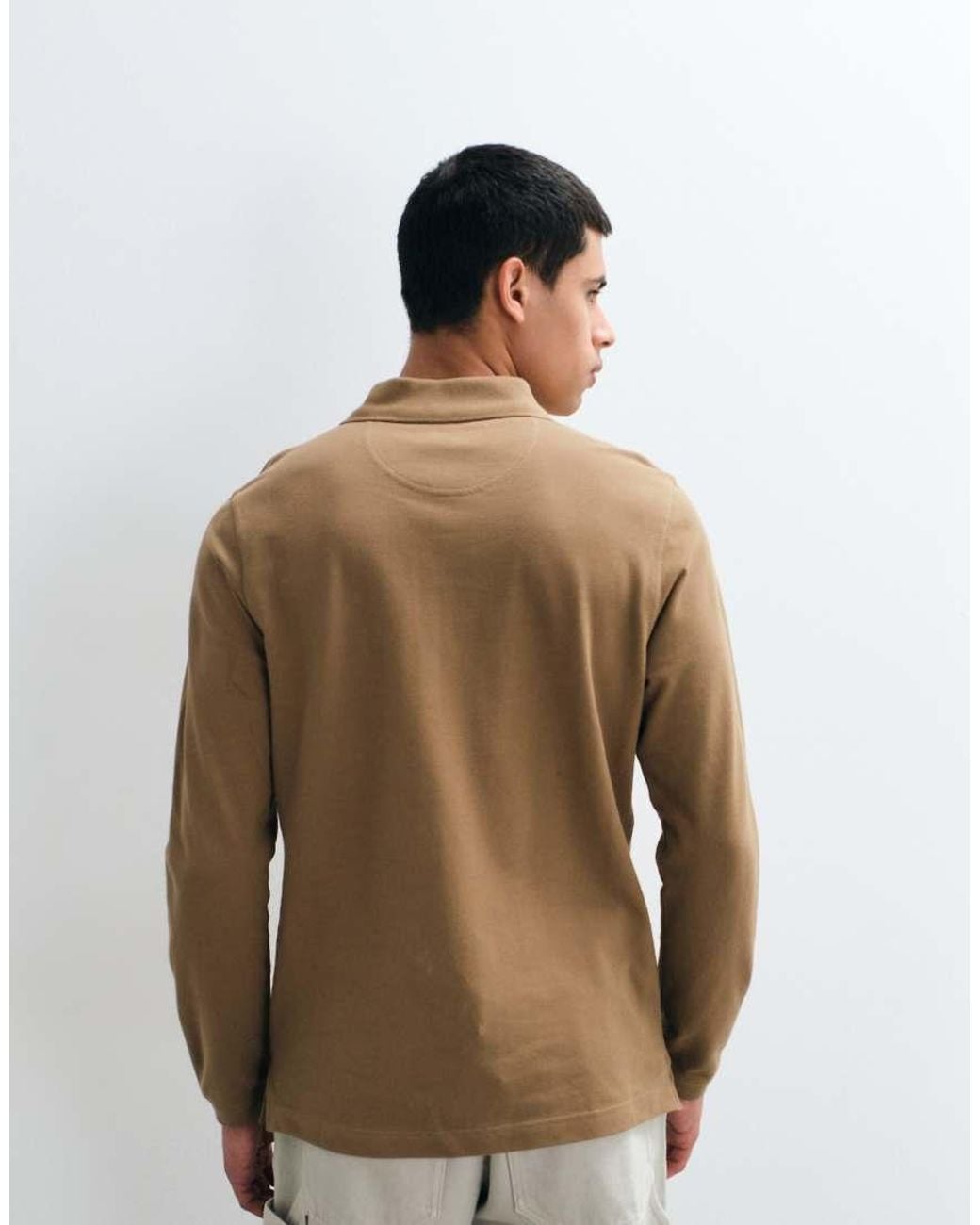 Barbour Brown Essential Long Sleeve Tartan Pique Polo Shirt for men