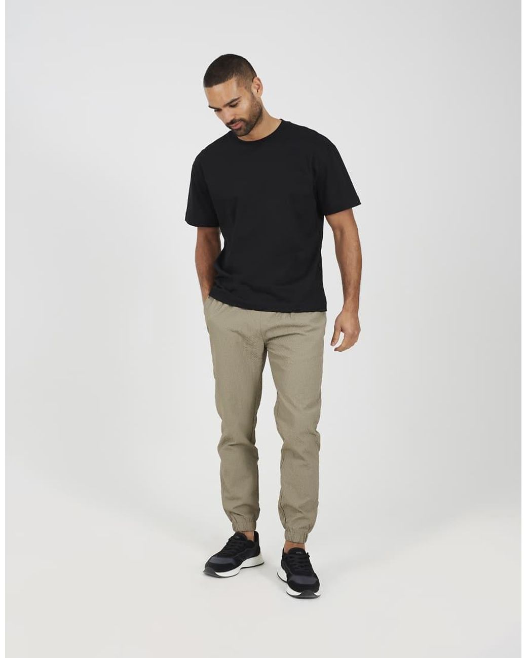 Brave Soul Natural Seersucker Cuffed Trousers for men