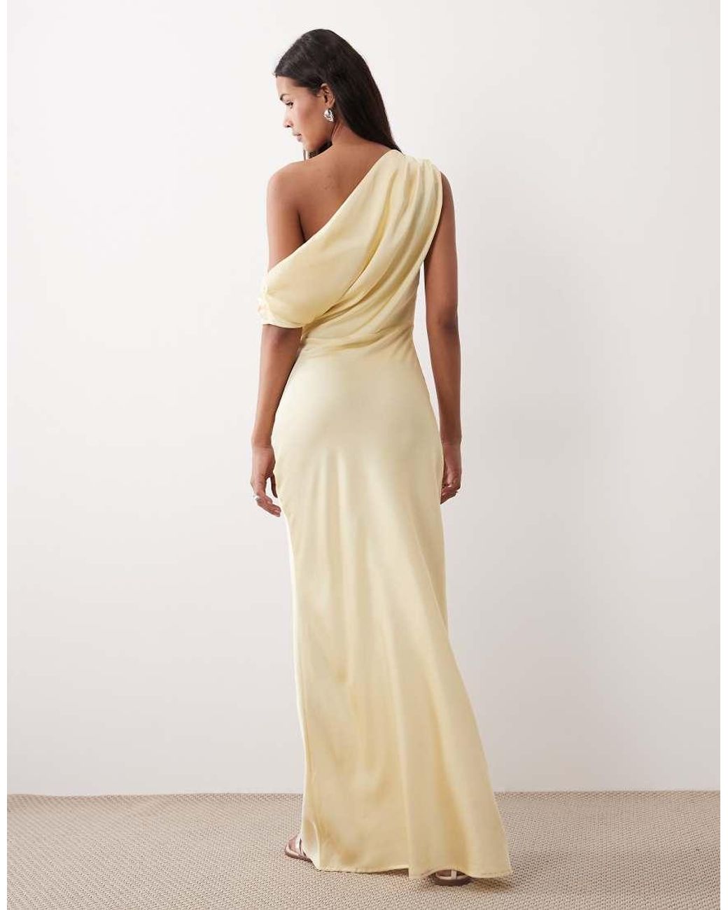 Gina Tricot Natural Draped Satin One Shoulder Maxi Dress