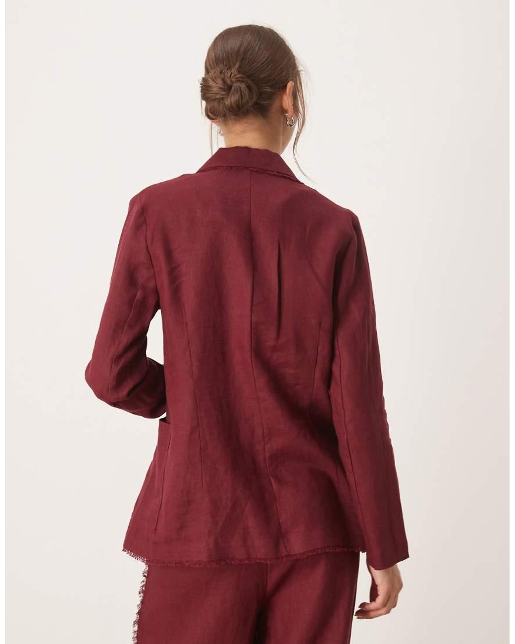 Mango Red Co-ord 100% Linen Frayed Edge Fitted Blazer