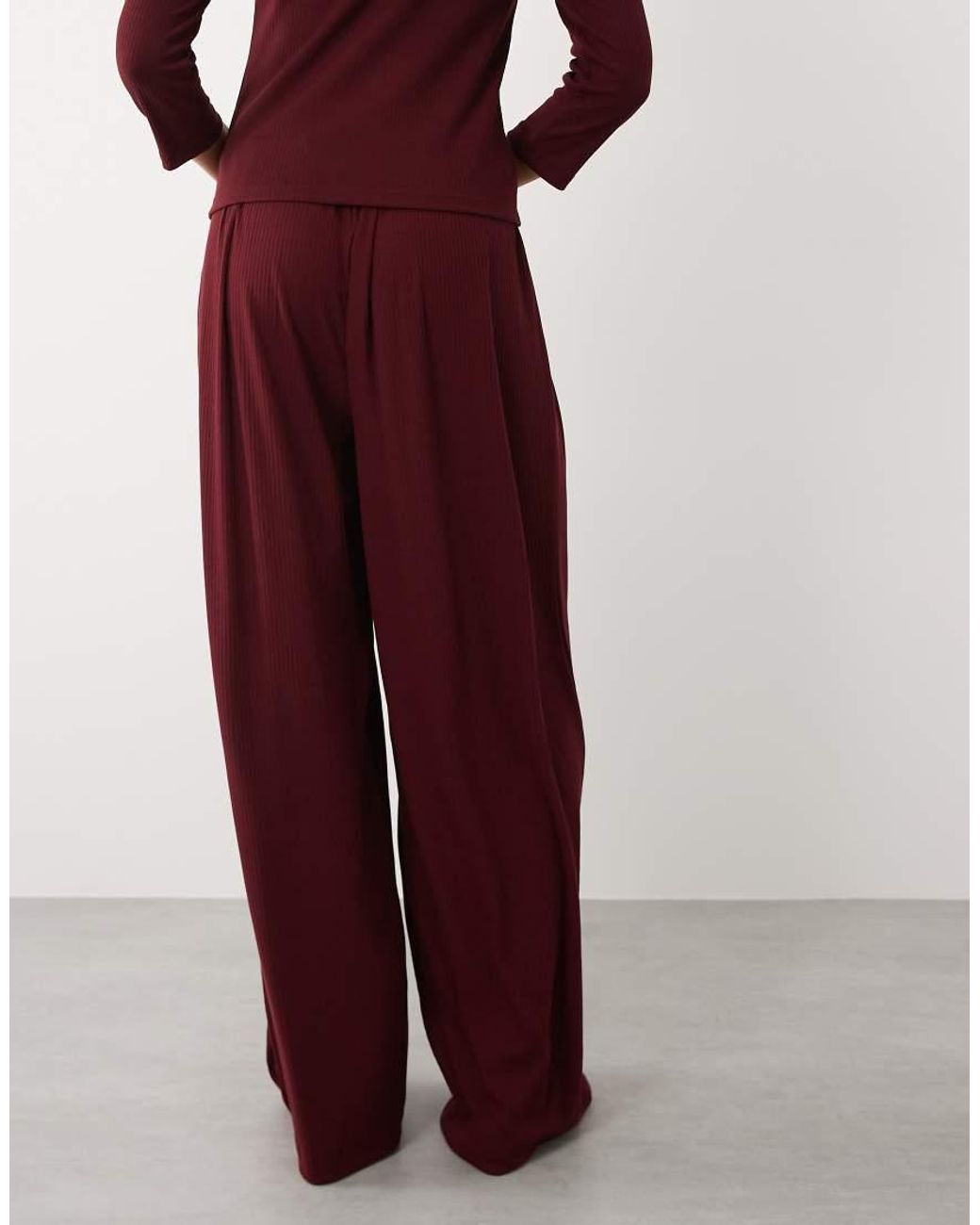 ASOS Red Lounge Ribbed Mix & Match Wide Leg Bottom