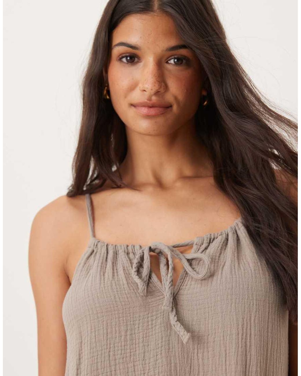 Jdy Natural Cheesecloth Sleeveless Tie Front Maxi Dress